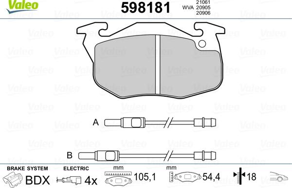 Valeo 598181 - Гальмівні колодки, дискові гальма autozip.com.ua