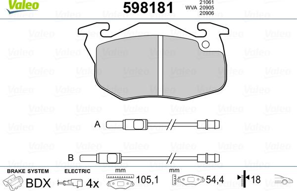 VALEO 598181 - Гальмівні колодки, дискові гальма autozip.com.ua