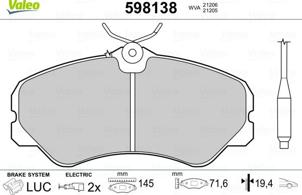 Valeo 598138 - Гальмівні колодки, дискові гальма autozip.com.ua