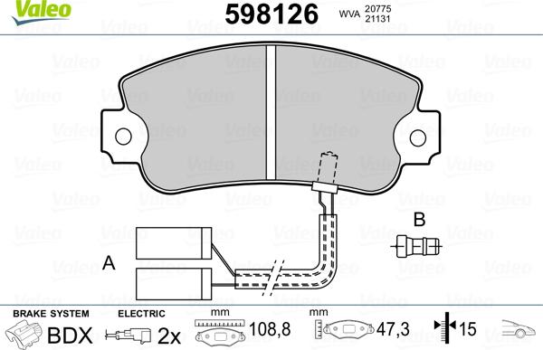 Valeo 598126 - Гальмівні колодки, дискові гальма autozip.com.ua