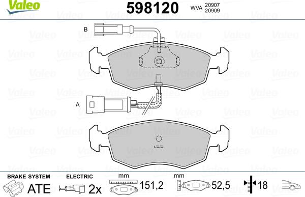 Valeo 598120 - Гальмівні колодки, дискові гальма autozip.com.ua