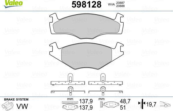 VALEO 598128 - Гальмівні колодки, дискові гальма autozip.com.ua