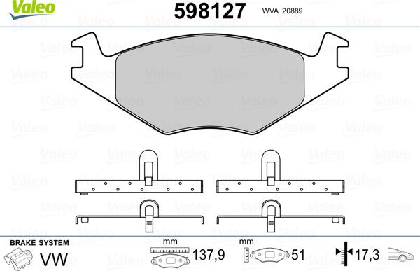 Valeo 598127 - Гальмівні колодки, дискові гальма autozip.com.ua