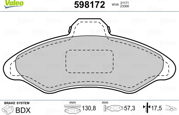 VALEO 598172 - Гальмівні колодки, дискові гальма autozip.com.ua