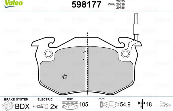 VALEO 598177 - Гальмівні колодки, дискові гальма autozip.com.ua