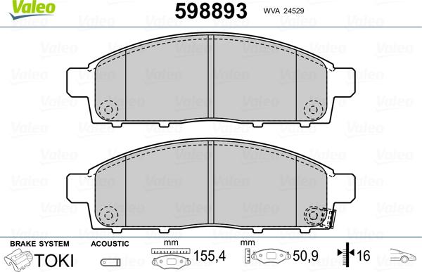 Valeo 598893 - Гальмівні колодки, дискові гальма autozip.com.ua