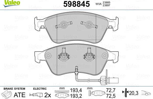 Valeo 598845 - Гальмівні колодки, дискові гальма autozip.com.ua