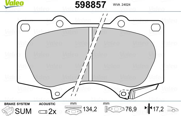 VALEO 598857 - Гальмівні колодки, дискові гальма autozip.com.ua