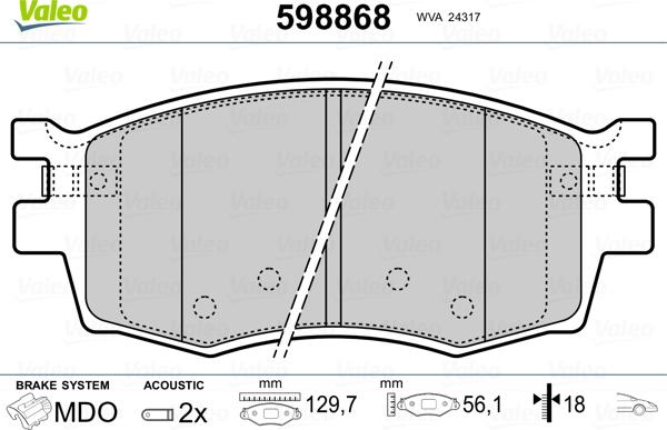 Valeo 598868 - Гальмівні колодки, дискові гальма autozip.com.ua