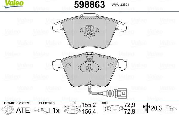 Valeo 598863 - Гальмівні колодки, дискові гальма autozip.com.ua