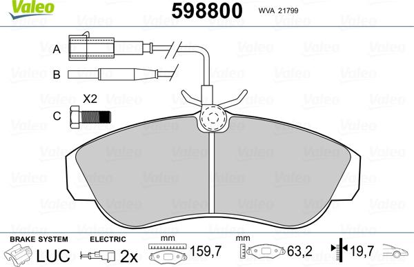 Valeo 598800 - Гальмівні колодки, дискові гальма autozip.com.ua