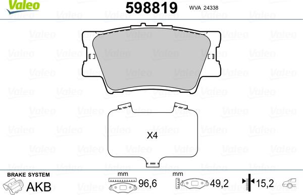 VALEO 598819 - Гальмівні колодки, дискові гальма autozip.com.ua