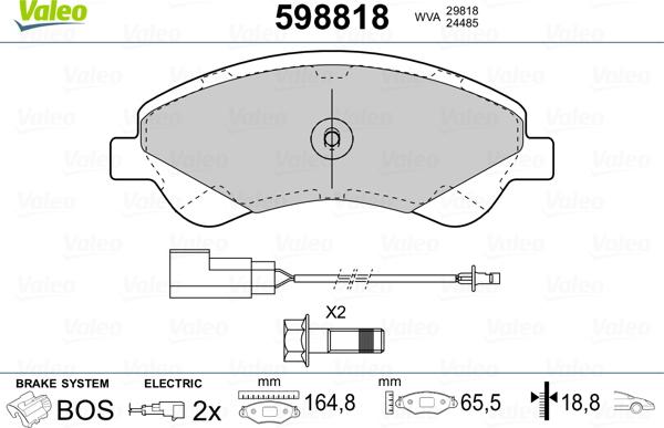 Valeo 598818 - Гальмівні колодки, дискові гальма autozip.com.ua