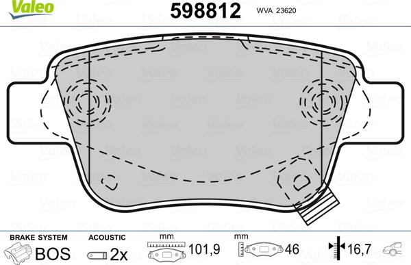 Valeo 598812 - Гальмівні колодки, дискові гальма autozip.com.ua