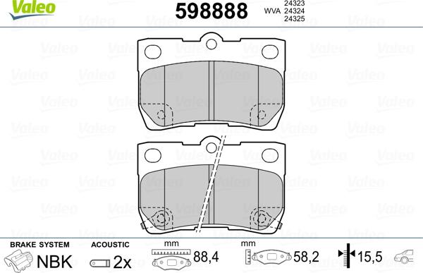 Valeo 598888 - Гальмівні колодки, дискові гальма autozip.com.ua