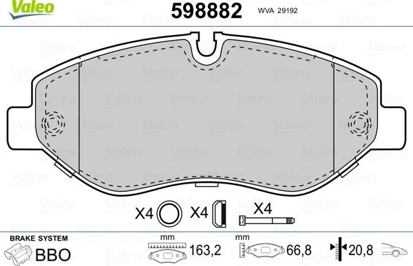 Valeo 598882 - Гальмівні колодки, дискові гальма autozip.com.ua