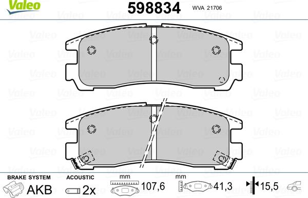 VALEO 598834 - Гальмівні колодки, дискові гальма autozip.com.ua