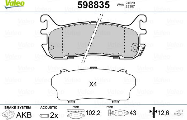 VALEO 598835 - Гальмівні колодки, дискові гальма autozip.com.ua