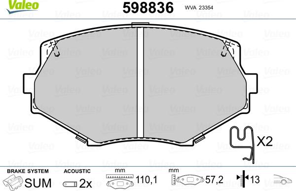 Valeo 598836 - Гальмівні колодки, дискові гальма autozip.com.ua