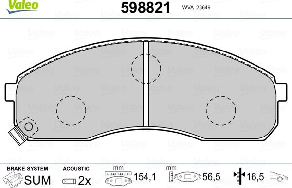 Valeo 598821 - Гальмівні колодки, дискові гальма autozip.com.ua