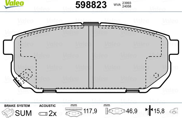 VALEO 598823 - Гальмівні колодки, дискові гальма autozip.com.ua