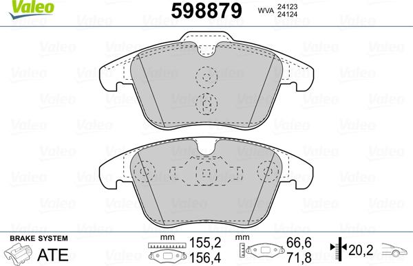 Valeo 598879 - Гальмівні колодки, дискові гальма autozip.com.ua