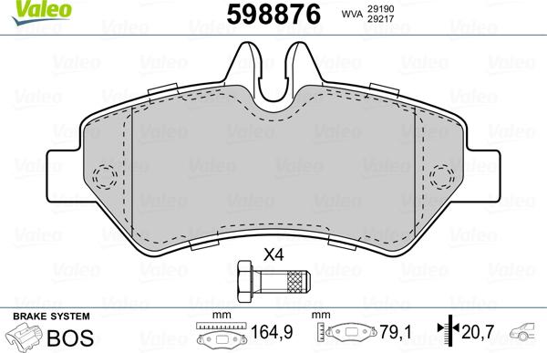 Valeo 598876 - Гальмівні колодки, дискові гальма autozip.com.ua