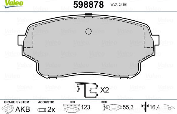 Valeo 598878 - Гальмівні колодки, дискові гальма autozip.com.ua