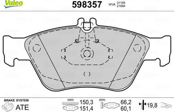 Valeo 598357 - Гальмівні колодки, дискові гальма autozip.com.ua