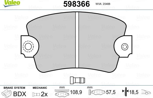 Valeo 598366 - Гальмівні колодки, дискові гальма autozip.com.ua