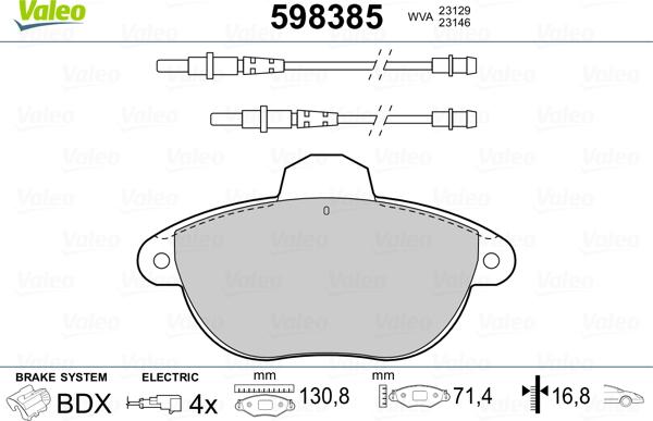 Valeo 598385 - Гальмівні колодки, дискові гальма autozip.com.ua