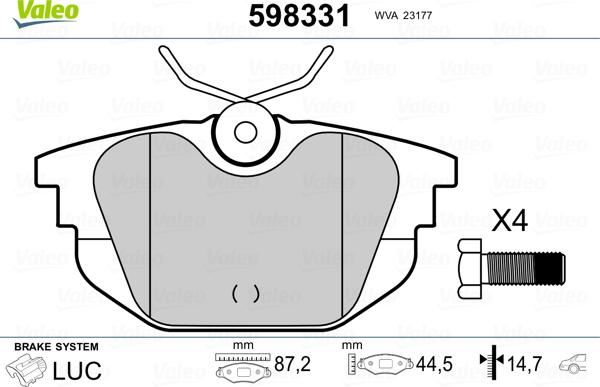 Valeo 598331 - Гальмівні колодки, дискові гальма autozip.com.ua