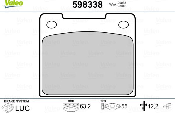 VALEO 598338 - Гальмівні колодки, дискові гальма autozip.com.ua