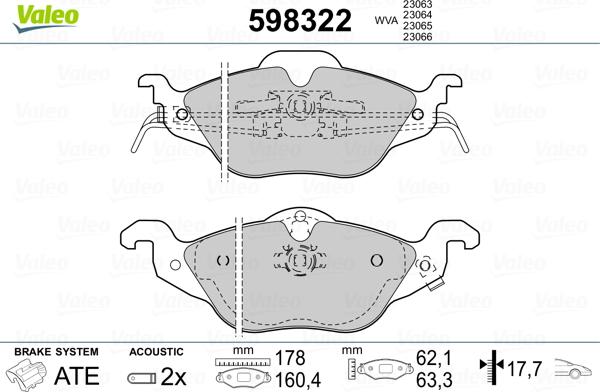 Valeo 598322 - Гальмівні колодки, дискові гальма autozip.com.ua