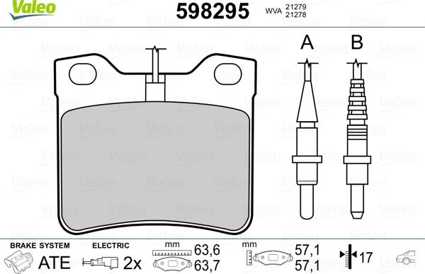 Valeo 598295 - Гальмівні колодки, дискові гальма autozip.com.ua