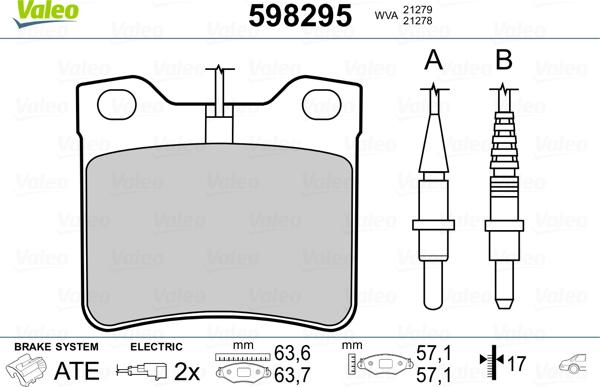VALEO 598295 - Гальмівні колодки, дискові гальма autozip.com.ua