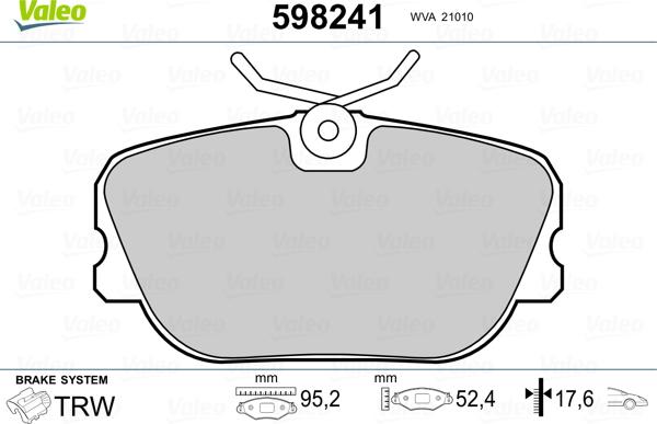 Valeo 598241 - Гальмівні колодки, дискові гальма autozip.com.ua