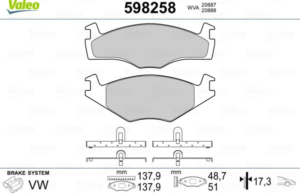 VALEO 598258 - Гальмівні колодки, дискові гальма autozip.com.ua