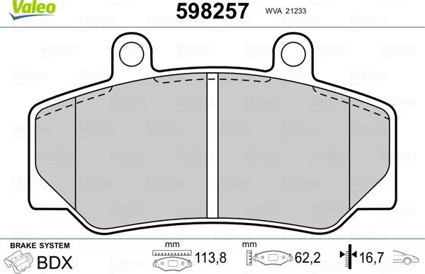 Valeo 598257 - Гальмівні колодки, дискові гальма autozip.com.ua