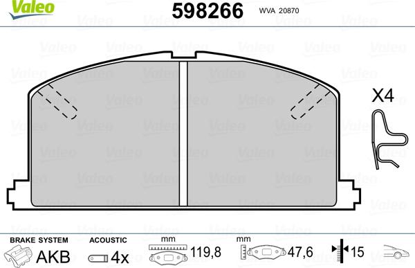 VALEO 598266 - Гальмівні колодки, дискові гальма autozip.com.ua