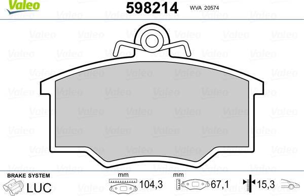 Valeo 598214 - Гальмівні колодки, дискові гальма autozip.com.ua