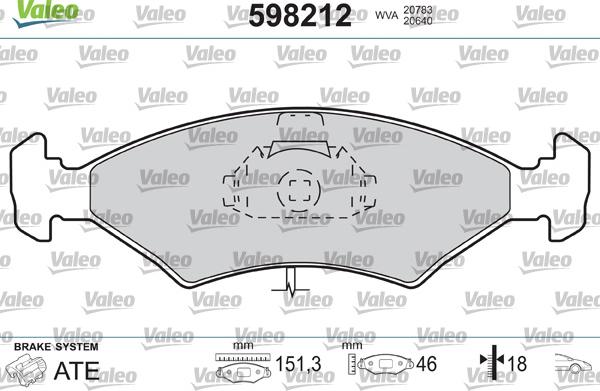 Valeo 598212 - Гальмівні колодки, дискові гальма autozip.com.ua