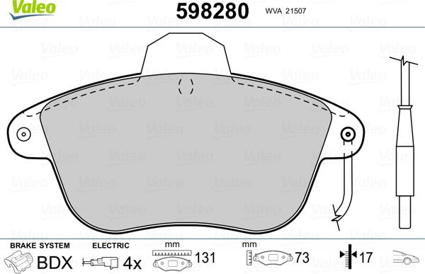 Valeo 598280 - Гальмівні колодки, дискові гальма autozip.com.ua