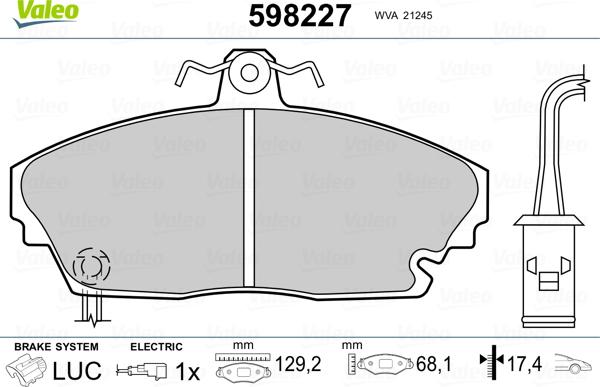 Valeo 598227 - Гальмівні колодки, дискові гальма autozip.com.ua