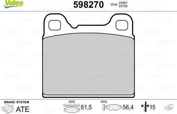 VALEO 598270 - Гальмівні колодки, дискові гальма autozip.com.ua