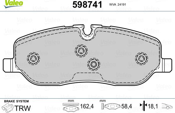 Valeo 598741 - Гальмівні колодки, дискові гальма autozip.com.ua