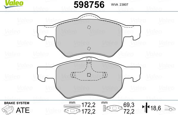 Valeo 598756 - Гальмівні колодки, дискові гальма autozip.com.ua