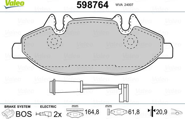 Valeo 598764 - Гальмівні колодки, дискові гальма autozip.com.ua