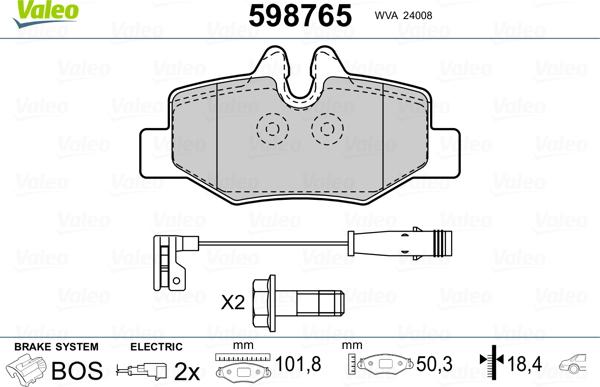 Valeo 598765 - Гальмівні колодки, дискові гальма autozip.com.ua