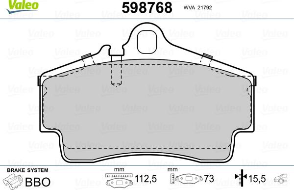 VALEO 598768 - Гальмівні колодки, дискові гальма autozip.com.ua
